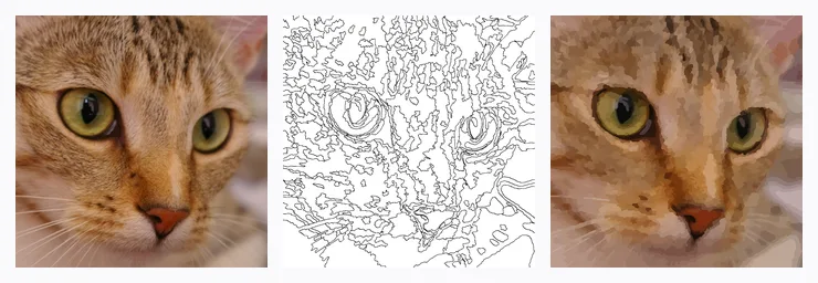 A photo of a cat turned into a numbered drawing and then painted