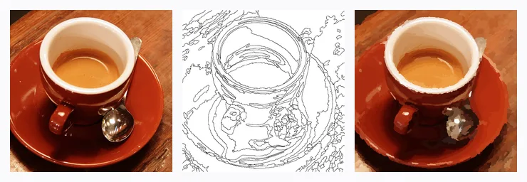 Una foto de un café convertida en un dibujo numerado y después pintada